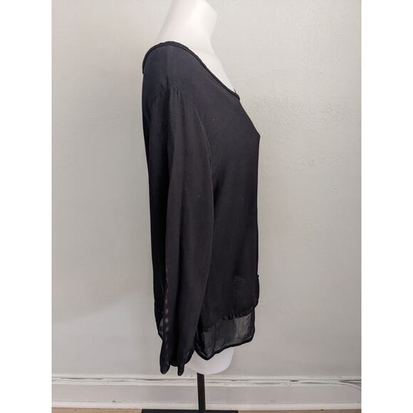 Christine Damen Size Small Sheer Hem Shirt Blouse Black 100% Rayon Long Sleeves - Picture 6 of 11
